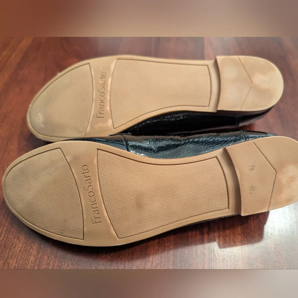 Franco Sarto Persephone black patent flats, size 8